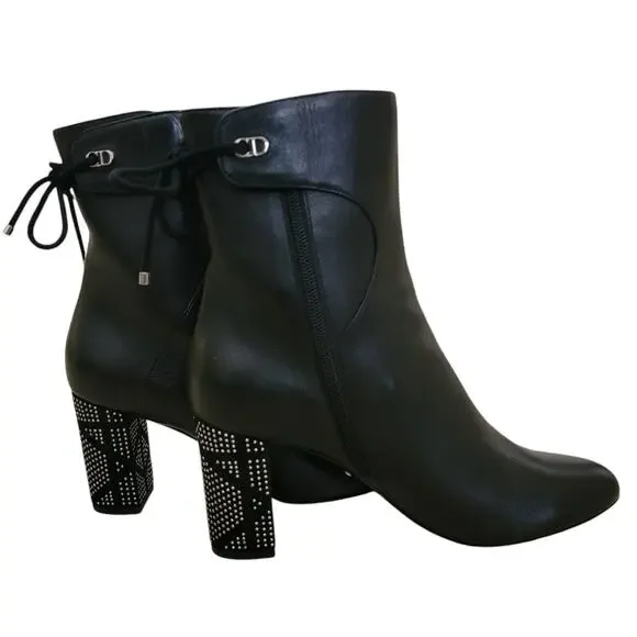 Dior Stellar Black Leather Studded CD Ankle Boots Block Heel MD0516 39.5 9.5 - Picture 12 of 12